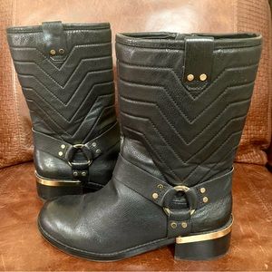 Vince Camuto Quilted Leather Moto Boots With Gold Tone Hardware  Size 7.5